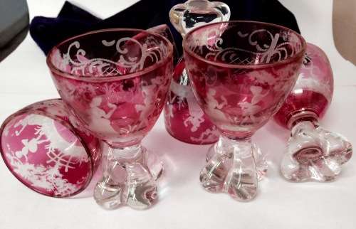 6 etched CranberrySherryglassesRomantic Couple*GREAT COUNTRY HOME DECOR*L@@KatMyBUY NOW*NO WAITING
