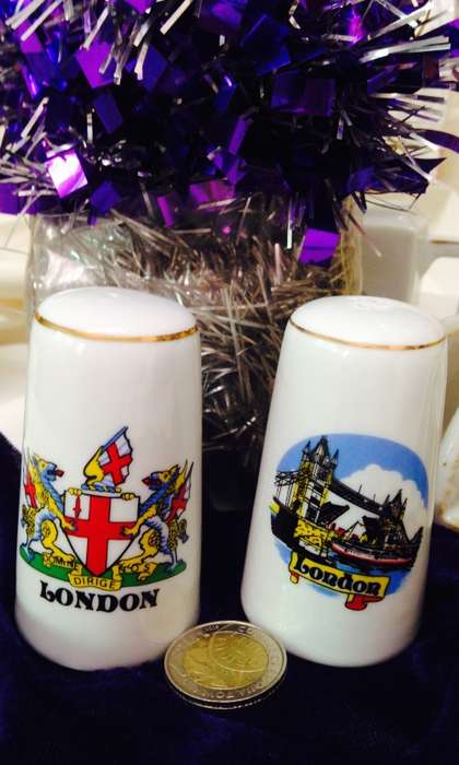 2 Condiment Shakers Salts British Souvenirs LOOK At My BUY NOW Listings NO WAITING