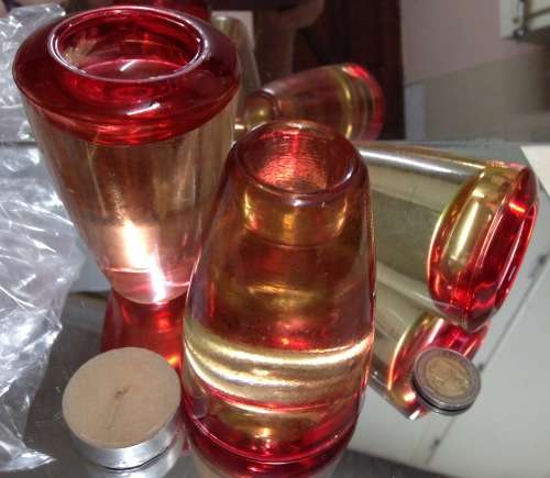 Vintage 3 Hand Blown Candle Sticks Red Gold Use both Ends