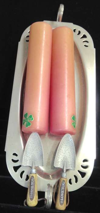 5 -1 Dish EPNS A1Quality  Handle 2 Candles 2 spades Script`I Love you+`Thank you`
