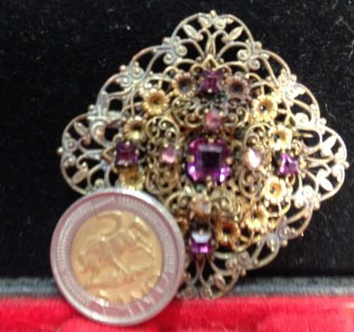 Brooch - Filigree Amethyst Stones Vintage Bohemian