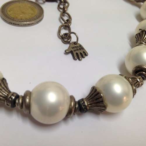 Necklace -Large Pearls Faux+ metal spacers - Classy