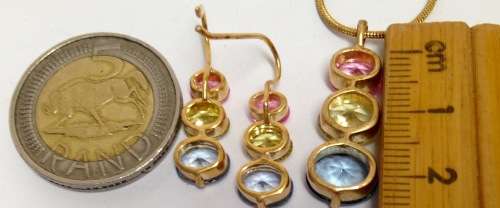 Necklace+Earrings - Set multiple colour small stones Chain gold Tone metal