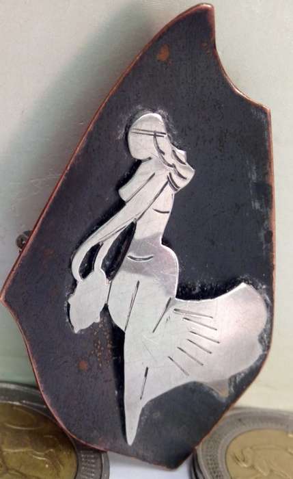 Silver stamped 750 signed J.SEGAI IsraelHandmadeBroochOrPendant Niello work silverDANCER`