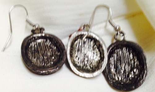 Necklace+ Earrings - Mourning black cabochon pendant on silver tone chain and earrings