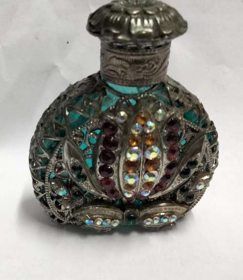 Bohemian Perfume Bottle Rhinestone Crystal Mesh Hand Crafted Czechoslovakia