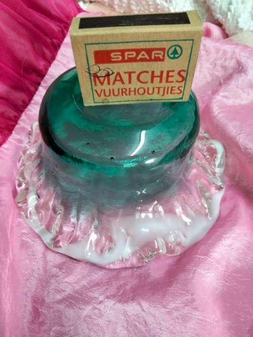 Studio Art Glass Hand Blown Green White infusion Frilled edges