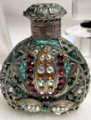 Bohemian Perfume Bottle Rhinestone Crystal Mesh Hand Crafted Czechoslovakia