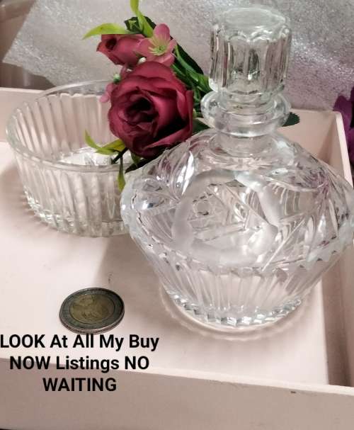 Perfume Bottle -Art Deco Cut Glass Crystal top Rose cut+rib trinket bowl VANITY dressing Table decor