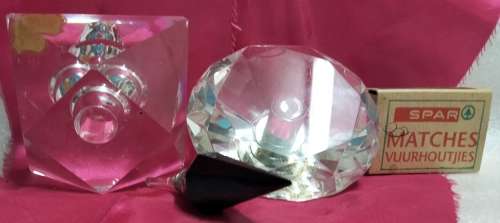 Art Deco bottle-Crystal Cut Glass Black finial dauber+Candle holder