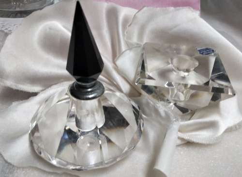 Art Deco bottle-Crystal Cut Glass Black finial dauber+Candle holder