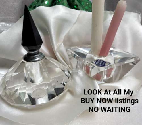 Art Deco bottle-Crystal Cut Glass Black finial dauber+Candle holder