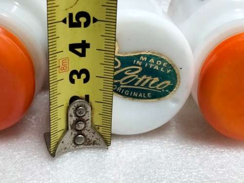 4 Milk glass Condiment bottles Plastic tops ` Como ` Original made in Italy