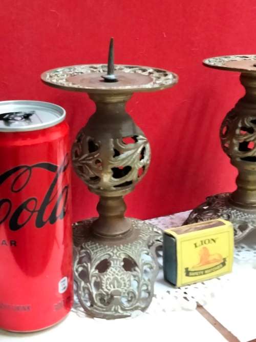 2 ELWECO Ornate Intricate Scroll Embossed design BRASS CANDLE Holder ALL for 1 BID