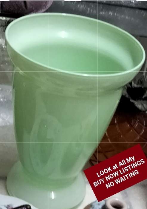 Vase Glass Green Top opening wide LOOK At My BUY NOW listings NO WAITING