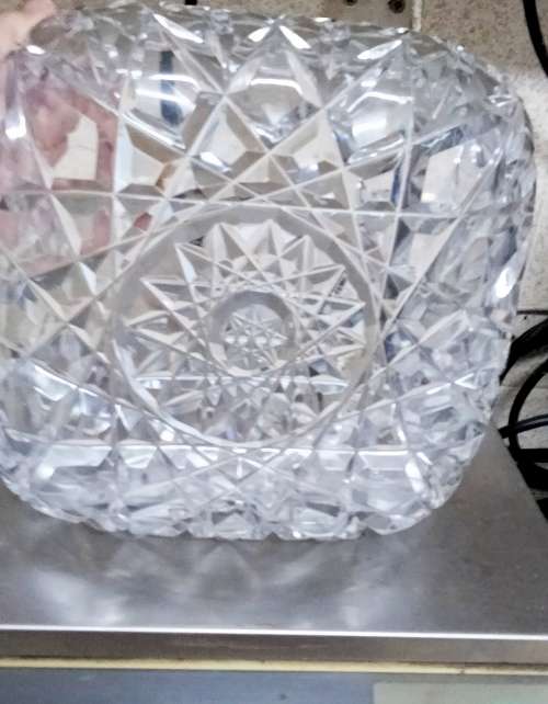 Lamp Shade Glass -1 Square Pressed cut crystal heavy  LOOK At My BUY NOW LISTINGS NO WAITING