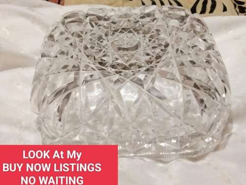 Lamp Shade Glass -1 Square Pressed cut crystal heavy  LOOK At My BUY NOW LISTINGS NO WAITING