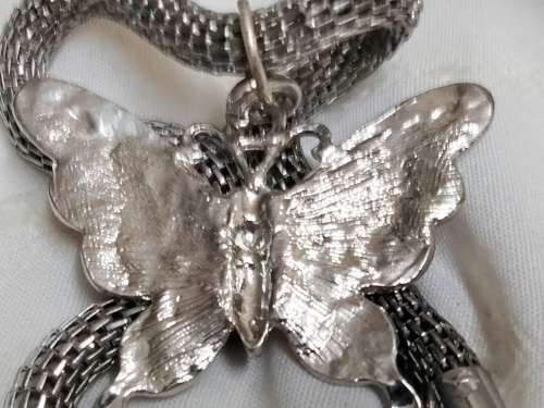 NECKLACE Butterfly Cloisonné Crystals black Onyx style stones chain 42 cm LOOK At My BUY NOW LISTING
