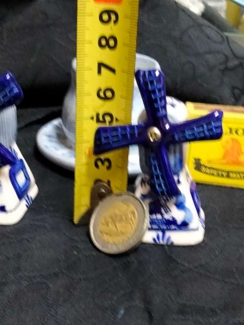 Salts -2 Delft Windmills Holland  fan blades move colour brilliant+Candle holder