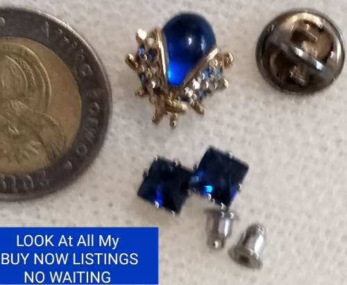 Brooch+ Earrings - 1 BUG Pin blue+Crystal+1 pair *EARRINGS Glass LOOK At My BUY NOW ltems NO WAITING