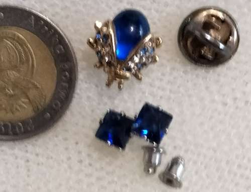 Brooch+ Earrings - 1 BUG Pin blue+Crystal+1 pair *EARRINGS Glass LOOK At My BUY NOW ltems NO WAITING