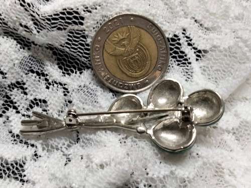 BROOCH Silver Tone metal Crystals clear onGreen Blue Balloons LOOK At My BUY NOW LISTINGS NO WAITING
