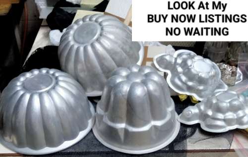5 JELLY Moulds VTG  Aluminium or mousse or Kitchen wall decorLOOK at My BUY NOW items NO WAITING