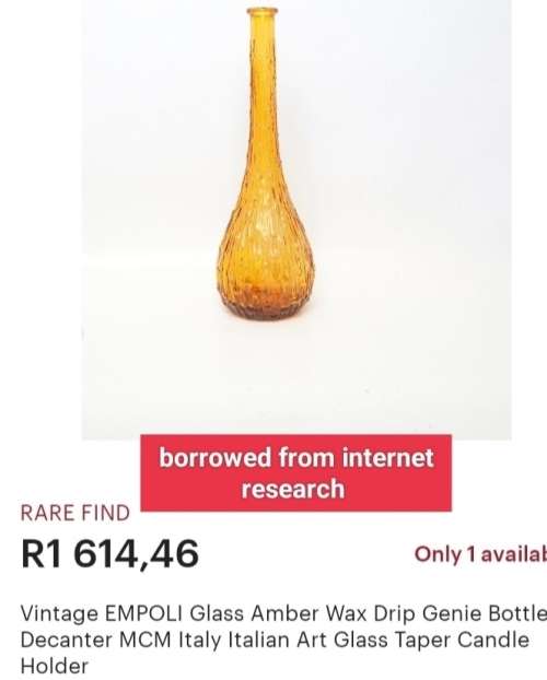 EMPOLI amber  drip wax Genie Bottle Italian Art Glass No Stopper look at my Buy Now No Waiting