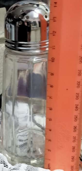 Bevelled clear Glass Sugar Sifter + plated Lid from England