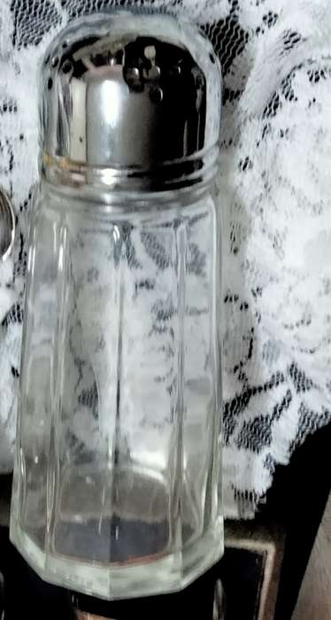 Bevelled clear Glass Sugar Sifter + plated Lid from England
