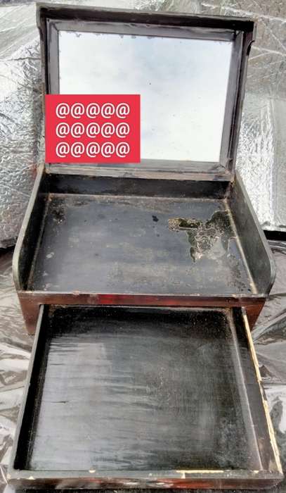 ORIENTAL Trinket box hinged lid*Mirror*draw*Inlaid Mother of Pearl Butterflys* Distressed