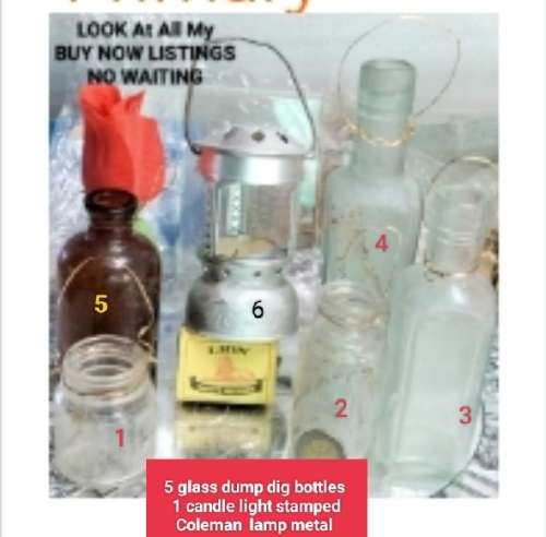 6 item*Coleman Tea Light candle holder+COLLECTABLE dump dig BOTTLEs Look At My BUY NOW*NO WAITING