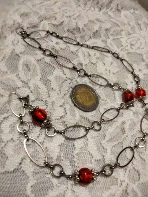 Necklace multiple silver tone metal oblong 4 colour beads LOOK At My BUY NOW LISTINGS NO WAITING