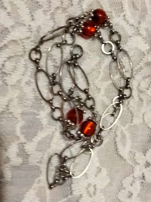 Necklace multiple silver tone metal oblong 4 colour beads LOOK At My BUY NOW LISTINGS NO WAITING