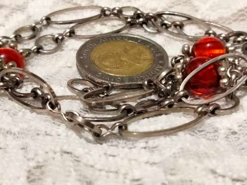Necklace multiple silver tone metal oblong 4 colour beads LOOK At My BUY NOW LISTINGS NO WAITING