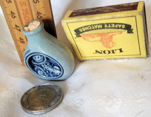Rare A`boarische Pris Snuff German Salt Glaze Blue Bottle + Cork Small