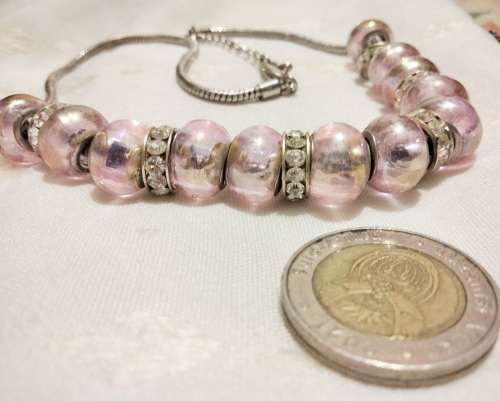 Necklace Pretty Pink Glass beads silver tone chain lobster claspLOOK At MY BUY NOW ltems NO WAITING