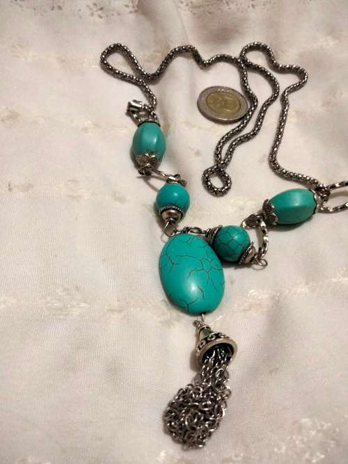 Necklace  Torquois bottom chains cling bead  Silver Chains LOOK At MY BUY NOWitemsNO WAITING