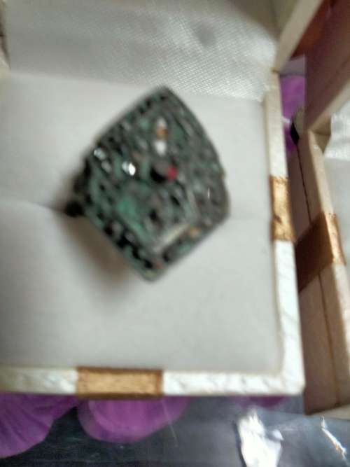 Dress RING Vintage MARCASITE Red? Stone VERDIGRIS Silver tone LOOK At My BUY NOW LISTING NO WAITING