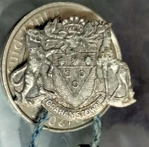 Circa 1960`sBROOCH GRAHAMSTOWN Coat of Arms 2 Dangling clogs charms made in HOLLAND