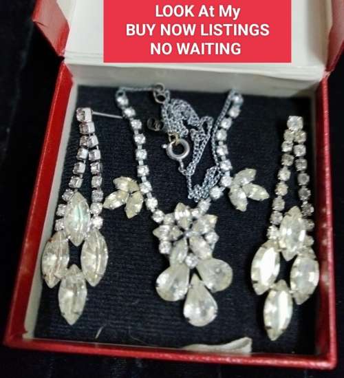 Necklace+ Earrings 1920/30s Rhinestone Crystals Glass CUT Marquise+Pear Paste Costume Jewellery