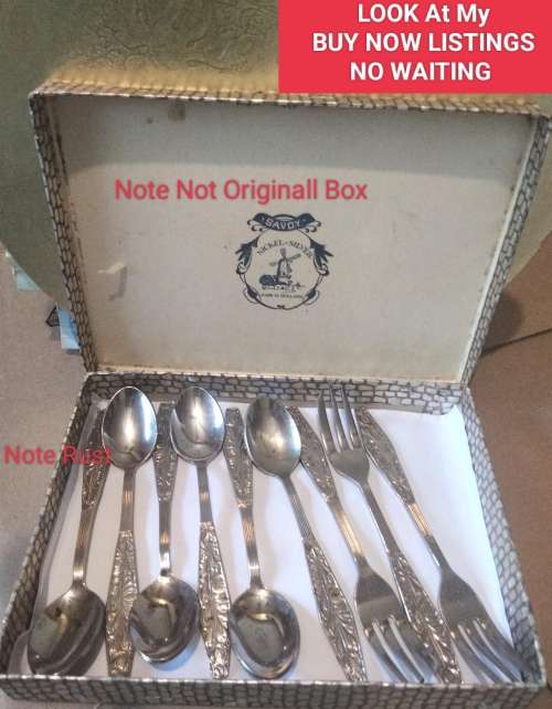 9 items -Novalux Holland 6 Tea Spoons +3 Cake forks+Dutch Box not original