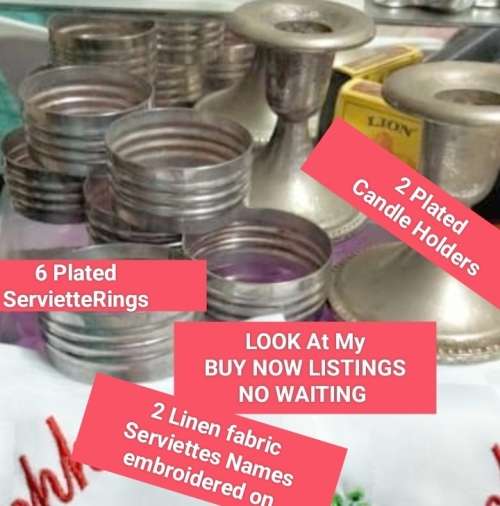 10 items 2 Candle Holders 6 Serviettes Rings+2 Serviettes LOOK At My BUY NOW Items NO WAITING