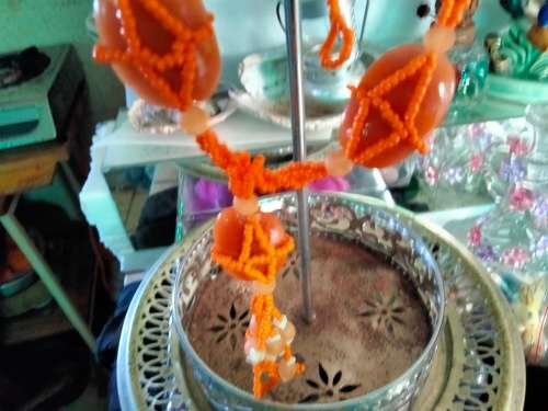 Neclace  - Large Butterscotch Glass beads Small Frosted + Orange +6 dangles *ABSOLUTELY FABULOUS