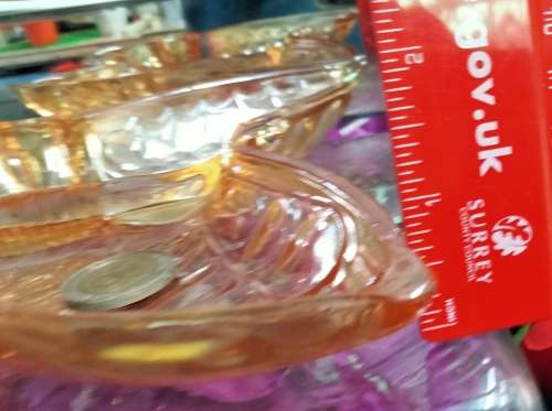 Carnival Glass dish - 1 BUTTERFLY  Beautiful+1 small lampshade  hand painted some damaged