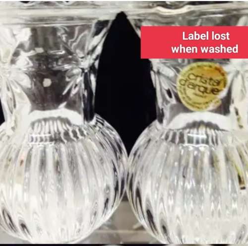 Vases - 2 Posy Glass*Cristal d Arque set Ribbed Saw Edge Flora