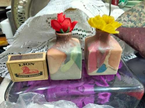 Vase -  2 Posy -Pottery Multicolour Glaze Pink Blue Green decor