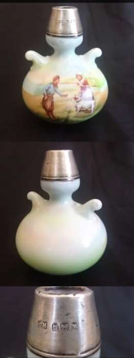 1917 Charles May STERLING Silver Neck collar porcelain Bud VASE LOOK at My BUY NOW items NO WAITING