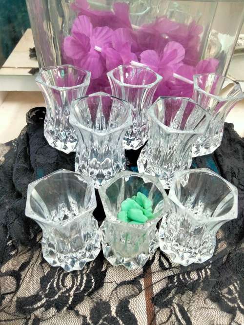 8 Vases Posy bud - Cristal d Arques `VIOLETTE` Cut Glass 24%lead*`