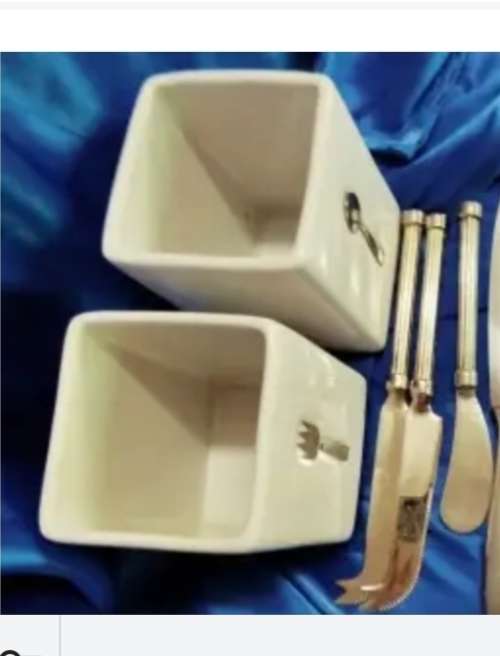 Cutlery holders ceramic + 3 mix 2 Cheese knife+1 butter knife EPNS